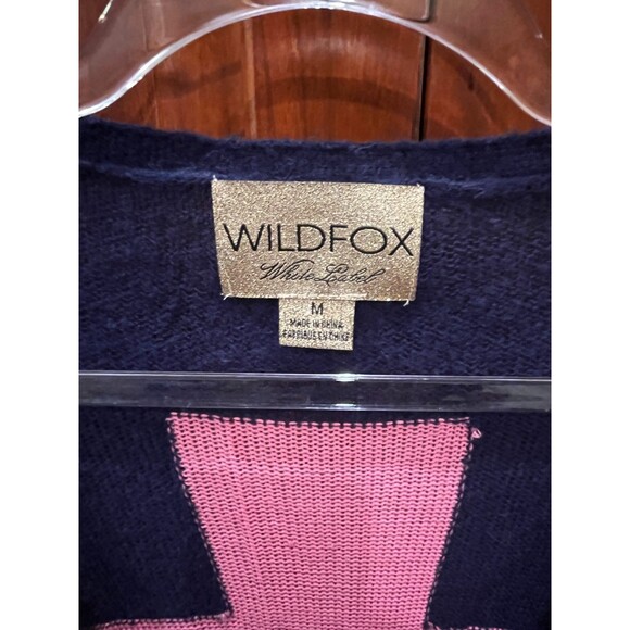 Wildfox Sweater White Label Cross Love Saves Cardigan Women's Size M Navy Pink - Picture 5 of 9